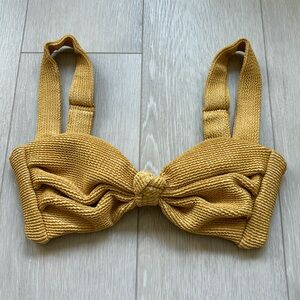 Montce Mustard Yellow Textured Knot Bikini Top